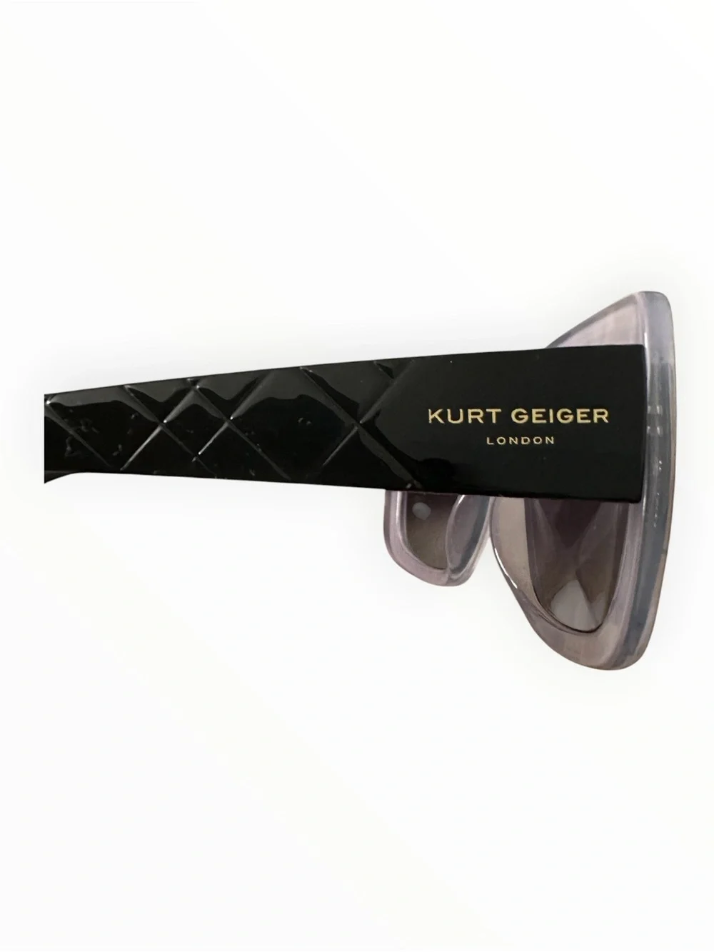 NWOT Kurt Geiger London Square Sunglasses Black Quilted Temples & Case KGL9031/S